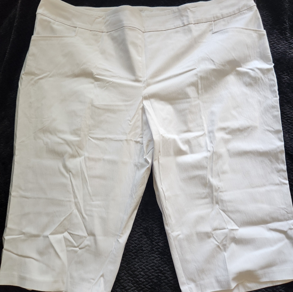 NWT Terra & Sky White Stretch Capris/Bermuda Shorts Tummy Control Sz 4X(28W-30)